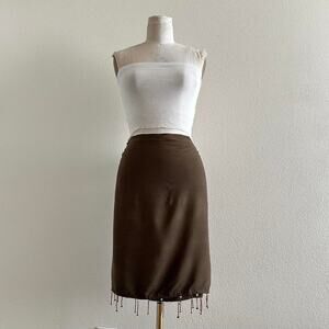 Vintage brown beaded wrap mini skirt